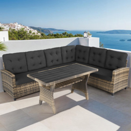 tectake Catania 6 Seater Nature Outdoor Corner Sofa Set - Brown - Wilko - thumbnail 1