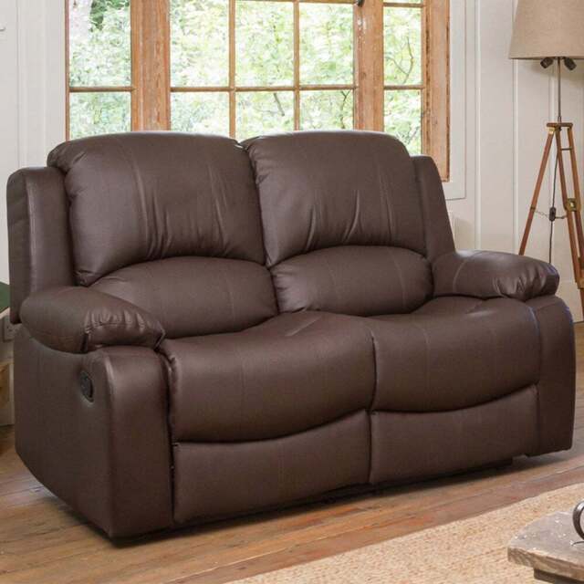 Glendale 2 Seater Brown Bonded Leather Manual Recliner Sofa - Artemis Home - Wilko - image 1