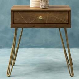 Interiors by Premier Flori Single Drawer Veneer Side Table - Size: 45 x 29 x 50cm - Brown - Wilko