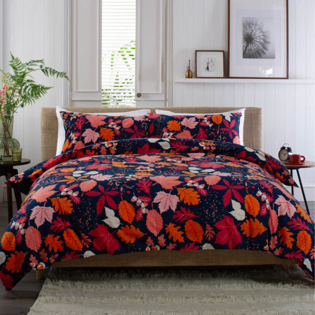 Deyongs Double Autumn Leaves Brushed Cotton Duvet Set - Blue - Wilko - image 1