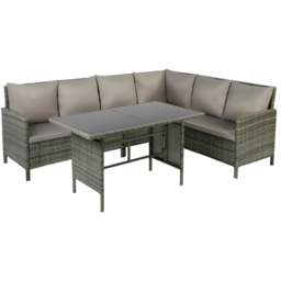 HGD Alia 6 Seater Grey Rattan Garden Corner Dining Sofa Set with Glass Table - Wilko - thumbnail 3