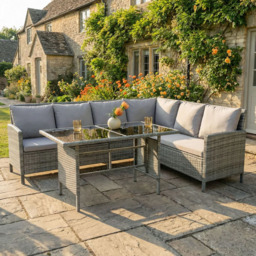 HGD Alia 6 Seater Grey Rattan Garden Corner Dining Sofa Set with Glass Table - Wilko - thumbnail 1