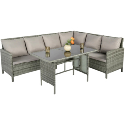 HGD Alia 6 Seater Grey Rattan Garden Corner Dining Sofa Set with Glass Table - Wilko - thumbnail 4