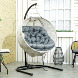 Outsunny Hanging Egg Chair with Folding Basket - Size: 178 x 106 x 114cm - Grey - Wilko - thumbnail 1