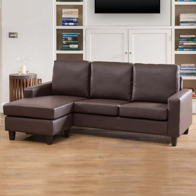 Modena 3 Seater Brown Bonded Leather Reversible Corner Sofa - Artemis Home - Wilko - image 1