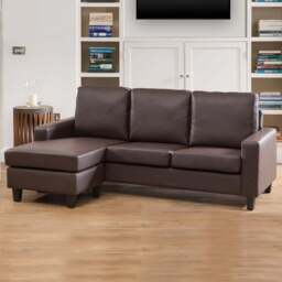 Modena 3 Seater Brown Bonded Leather Reversible Corner Sofa - Artemis Home - Wilko - thumbnail 1