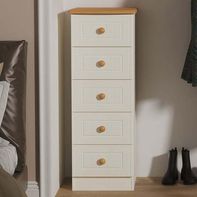 Crowndale Warwick 5 Drawer Cream Ash and Oak Bedside Cabinet - Wilko - image 1