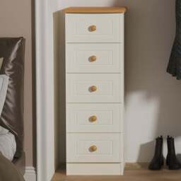 Crowndale Warwick 5 Drawer Cream Ash and Oak Bedside Cabinet - Wilko - thumbnail 1