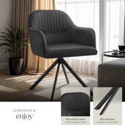 tectake Lona Set of 2 Black Velvet Upholstered Swivel Armchair - Size: Single - Wilko - thumbnail 5