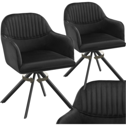 tectake Lona Set of 2 Black Velvet Upholstered Swivel Armchair - Size: Single - Wilko - thumbnail 3