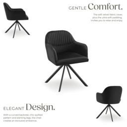 tectake Lona Set of 2 Black Velvet Upholstered Swivel Armchair - Size: Single - Wilko - thumbnail 4