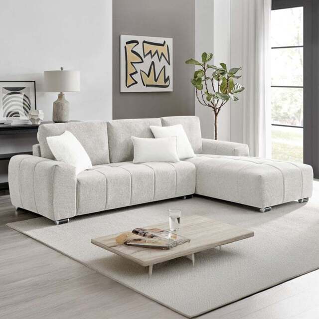 DS Living The Capri 3 Seater Beige Woven Fabric Right Hand Chaise Corner Sofa - Wilko