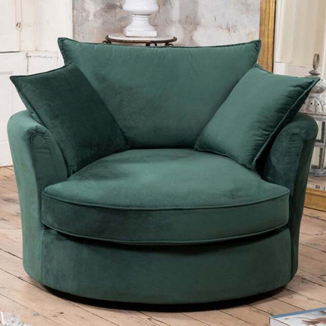 Artemis Home Havana Green Velvet Swivel Cuddle Chair - Size: Single - Wilko - image 1