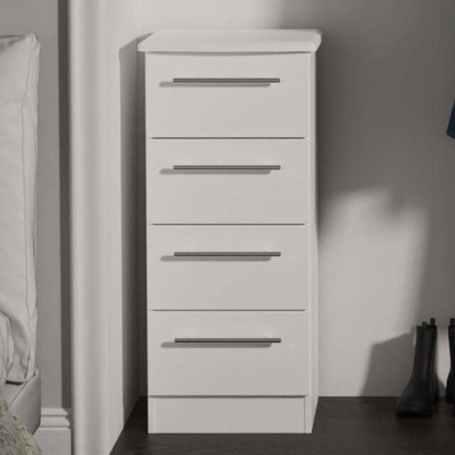 Crowndale Sherwood 4 Drawer Porcelain Matt Bedside Cabinet - White - Wilko - image 1