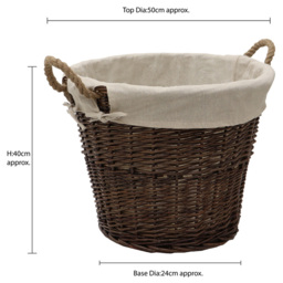 JVL Medium Dark Willow Log Basket with Liner and Rope Handles - Size: 50 x 40 x 1cm - Brown - JVL Homewares - Wilko - thumbnail 6