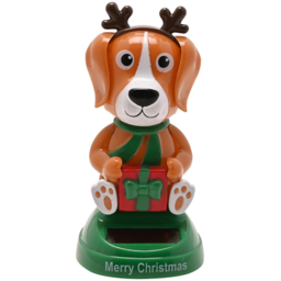The Seasonal Gift Co. Solar Xmas Dog Bobble Head - Size: 10.5 x 5.5 x 6cm - Brown - Wilko