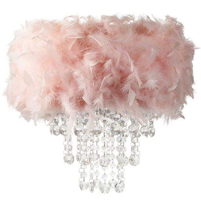Happy Homewares Pink Feather Pendant Shade with Transparent Acrylic Droplets - Size: 36 x 32 x 32cm - Wilko - image 1