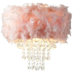 Happy Homewares Pink Feather Pendant Shade with Transparent Acrylic Droplets - Size: 36 x 32 x 32cm - Wilko - thumbnail 3