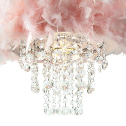 Happy Homewares Pink Feather Pendant Shade with Transparent Acrylic Droplets - Size: 36 x 32 x 32cm - Wilko - thumbnail 5