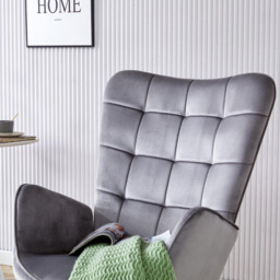 Portland Grey Velvet Spring Rocking Chair with Footstool - Size: Single - Wilko - thumbnail 3
