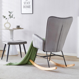 Portland Grey Velvet Spring Rocking Chair with Footstool - Size: Single - Wilko - thumbnail 5