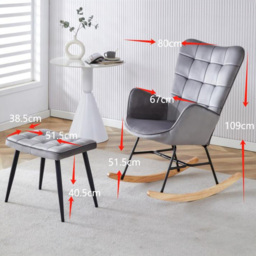 Portland Grey Velvet Spring Rocking Chair with Footstool - Size: Single - Wilko - thumbnail 7