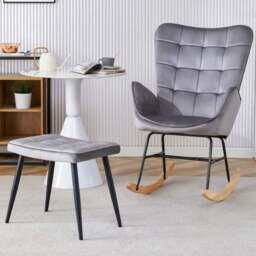 Portland Grey Velvet Spring Rocking Chair with Footstool - Size: Single - Wilko - thumbnail 1