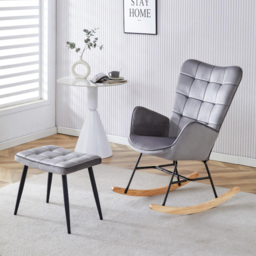 Portland Grey Velvet Spring Rocking Chair with Footstool - Size: Single - Wilko - thumbnail 4