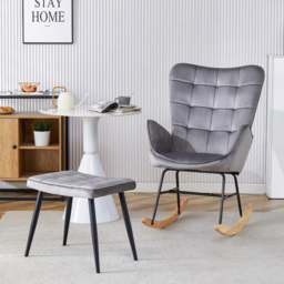 Portland Grey Velvet Spring Rocking Chair with Footstool - Size: Single - Wilko - thumbnail 6