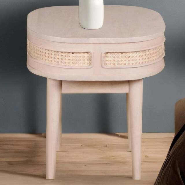 Brooklyn Valencia Cane and Mango Wood Bedside Table - Size: Single Drawer - Brown - Wilko - image 1