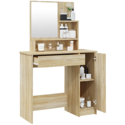 vidaXL Single Door Single Wide Drawer Sonoma Oak Dressing Table with Mirror - Size: 136 x 86.5 x 35cm - Brown - Wilko - thumbnail 6
