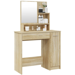 vidaXL Single Door Single Wide Drawer Sonoma Oak Dressing Table with Mirror - Size: 136 x 86.5 x 35cm - Brown - Wilko - thumbnail 5