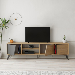 Decortie Fiona 3 Door 2 Shelf Anthracite and Oak TV Unit - Size: 48.0  x 180.0  x 35.6 cm - Multi - Wilko - thumbnail 6