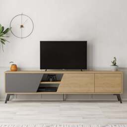 Decortie Fiona 3 Door 2 Shelf Anthracite and Oak TV Unit - Size: 48.0  x 180.0  x 35.6 cm - Multi - Wilko - thumbnail 1