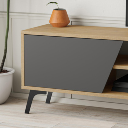 Decortie Fiona 3 Door 2 Shelf Anthracite and Oak TV Unit - Size: 48.0  x 180.0  x 35.6 cm - Multi - Wilko - thumbnail 4
