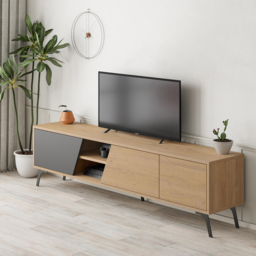 Decortie Fiona 3 Door 2 Shelf Anthracite and Oak TV Unit - Size: 48.0  x 180.0  x 35.6 cm - Multi - Wilko - thumbnail 5