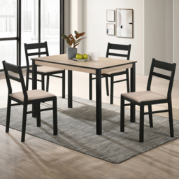 Seconique Radley Oat Fabric 4 Seater Dining Set Oak Effect and Black - Wilko