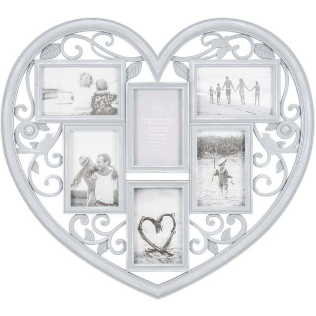 The Port. Co Gallery Grey Vintage Heart 6 Multi Aperture Photo Frame - Size: A6 - Wilko - image 1