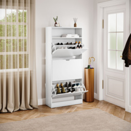 Vida Designs 3 Drawer Single Shelf White Shoe Cabinet - Size: 132 x 60 x 24cm - Wilko - thumbnail 5