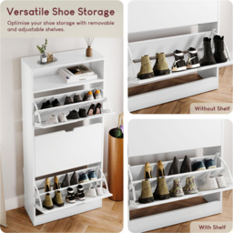 Vida Designs 3 Drawer Single Shelf White Shoe Cabinet - Size: 132 x 60 x 24cm - Wilko - thumbnail 7