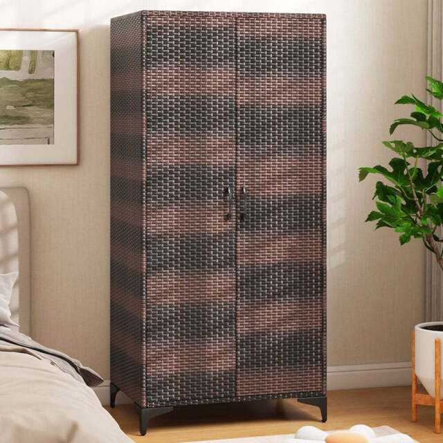 Costway 4 Storage Cube Brown Rattan Wardrobe Armoire Closet - Size: 2 Door - Wilko - image 1