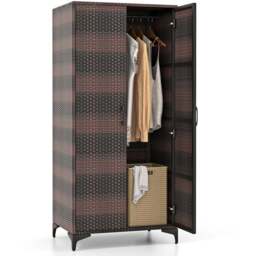 Costway 4 Storage Cube Brown Rattan Wardrobe Armoire Closet - Size: 2 Door - Wilko - thumbnail 4