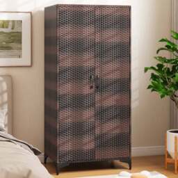 Costway 4 Storage Cube Brown Rattan Wardrobe Armoire Closet - Size: 2 Door - Wilko