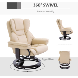 Portland Cream PU Leather Swivel Manual Recliner Chair with Footstool - Size: Single - White - Wilko - thumbnail 7