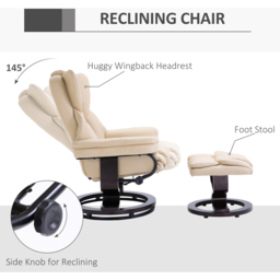 Portland Cream PU Leather Swivel Manual Recliner Chair with Footstool - Size: Single - White - Wilko - thumbnail 5