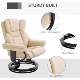 Portland Cream PU Leather Swivel Manual Recliner Chair with Footstool - Size: Single - White - Wilko - thumbnail 6