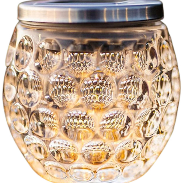 Garden Mile Dimple Glass Jar Solar LED Light - Size: 10 x 9.5 x 9.5cm - Silver - Wilko - image 1