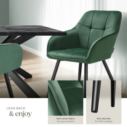 tectake Marilyn Set of 2 Dark Green and Black Quilted Velvet Dining Chair - Wilko - thumbnail 5