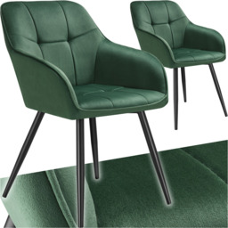 tectake Marilyn Set of 2 Dark Green and Black Quilted Velvet Dining Chair - Wilko - thumbnail 3