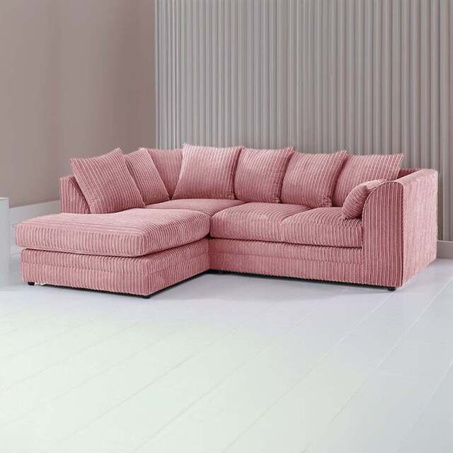Luxor 3 Seater Pink Jumbo Cord Left Hand Facing Corner Sofa - Wilko - image 1